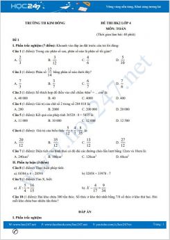 Bộ 5 đề thi HK2 môn Toán 4 có đáp án trường TH Kim Đồng