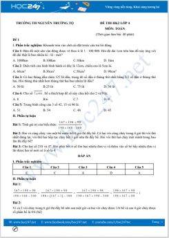 Bộ 5 đề thi HK2 môn Toán lớp 4 có đáp án Trường TH Nguyễn Trường Tộ