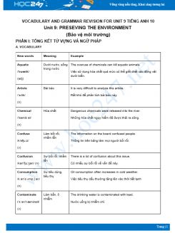 Vocabulary and Grammar Revision for Unit 9 Tiếng Anh 10
