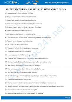 40 câu trắc nghiệm giới từ trong Tiếng Anh có đáp án