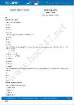 Bộ 5 đề thi HK2 môn Toán lớp 5 có đáp án Trường TH Nguyễn Siêu