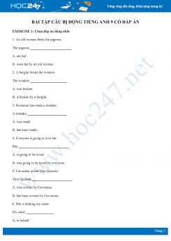 Bài tập câu bị động Tiếng Anh 9 có đáp án