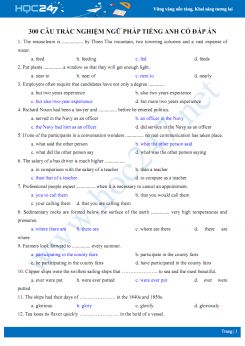 300 câu trắc nghiệm ngữ pháp Tiếng Anh có đáp án