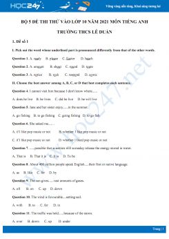 Bộ 5 đề thi thử vào lớp 10 năm 2021 môn Tiếng Anh Trường THCS Lê Duẩn