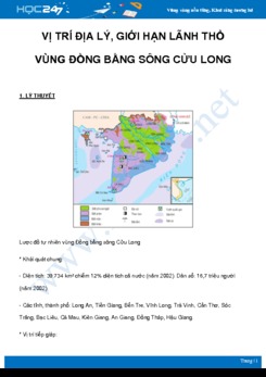 Chuyên đề Vị trí địa lý, giới hạn lãnh thổ Vùng đồng bằng Sông Cửu Long môn Địa Lý 9 năm 2021