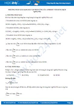 Phương pháp giải dạng bài tập phản ứng của anđehit với dung dịch AgNO3 trong NH3