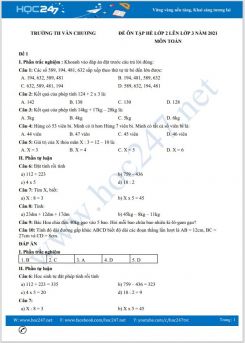 Bộ 4 đề ôn tập hè lớp 2 lên lớp 3 môn Toán có đáp án năm 2021 Trường TH Văn Chương