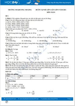 Bộ 4 đề ôn tập hè lớp 4 lên lớp 5 môn Toán có đáp án năm 2021 Trường TH Khương Thượng