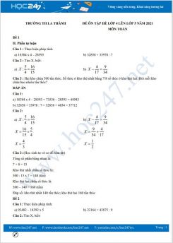 Bộ 4 đề ôn tập hè lớp 4 lên lớp 5 môn Toán có đáp án năm 2021 Trường TH La Thành
