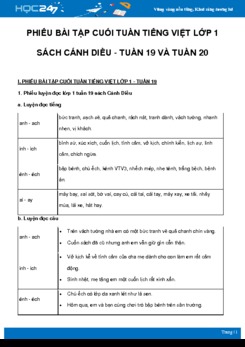 Phiếu bài tập cuối tuần môn Tiếng Việt lớp 1 sách Cánh Diều - Tuần 19 và Tuần 20