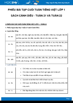 Phiếu bài tập cuối tuần môn Tiếng Việt lớp 1 sách Cánh Diều - Tuần 21 và Tuần 22