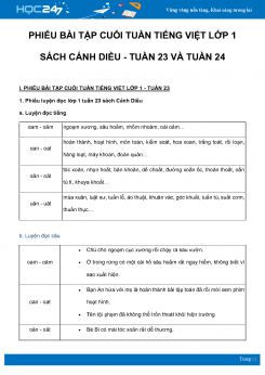 Phiếu bài tập cuối tuần môn Tiếng Việt lớp 1 sách Cánh Diều - Tuần 23 và Tuần 24