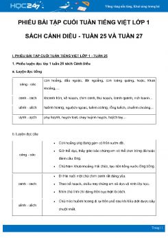 Phiếu bài tập cuối tuần môn Tiếng Việt lớp 1 sách Cánh Diều - Tuần 25 và Tuần 27