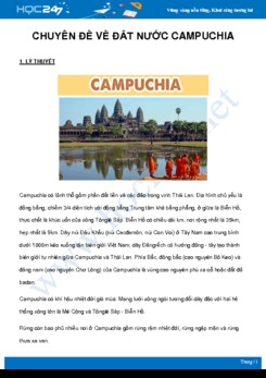 Chuyên đề Đặc điểm đất nước Cam-pu-chia môn Địa Lý 8 năm 2021