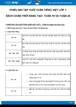 Phiếu bài tập cuối tuần môn Tiếng Việt lớp 1 sách Chân Trời Sáng Tạo - Tuần 19 và Tuần 20