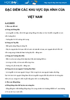 Chuyên đề Đặc điểm các khu vực địa hình của Việt Nam môn Địa Lý 8 năm 2021