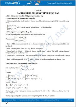 Chuyên đề Cách giải hệ phương trình đẳng cấp Toán 9