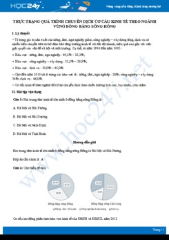 Lý thuyết Thực trạng chuyển dịch cơ cấu kinh tế vùng đồng bằng sông Hồng Địa lí 12