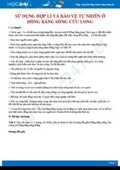 Tổng ôn Các đặc điểm sử dụng và bảo vệ tự nhiên vùng Đồng bằng sông Cửu Long Địa lí 12