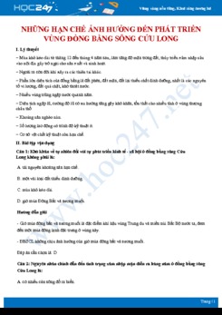 Lý thuyết Những hạn chế phát triển của vùng Đồng bằng sông Cửu Long Địa lí 12