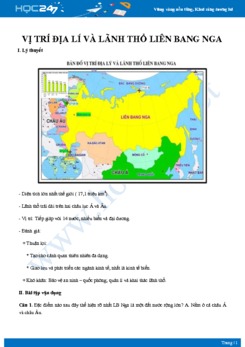 Tổng ôn Đặc điểm vị trí địa lý và phạm vi lãnh thổ Liên Bang Nga Địa lí 11