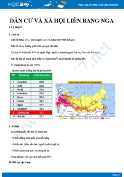 Kiến thức trọng tâm về Dân cư và xã hội Liên Bang Nga Địa lí 11