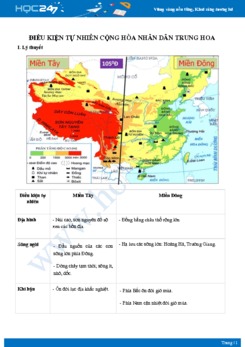 Chuyên đề Đặc điểm tự nhiên của Cộng hòa nhân dân Trung Hoa Địa lí 11