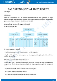 Chuyên đề Các nguồn lực phát triển kinh tế Địa lí 10