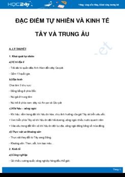 Chuyên đề Đặc điểm tự nhiên và kinh tế Tây và Trung Âu môn Địa Lý 7 năm 2021