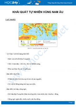 Chuyên đề Khái quát tự nhiên vùng Nam Âu môn Địa Lý 7 năm 2021