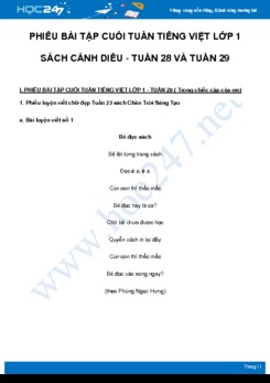 Phiếu bài tập cuối tuần môn Tiếng Việt lớp 1 sách Chân Trời Sáng Tạo - Tuần 28 và Tuần 29