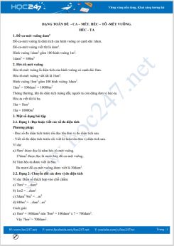 Các dạng Toán về Đề-ca-mét. Héc-tô-mét vuông. Héc-ta Toán lớp 5