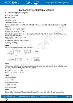 Bài tập có hướng dẫn giải dạng Số thập phân bằng nhau Toán 5