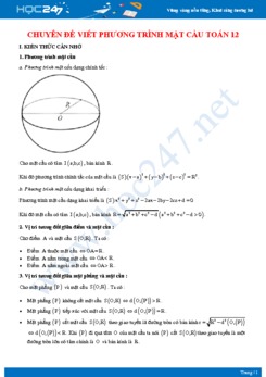 Chuyên đề viết phương trình mặt cầu Toán 12