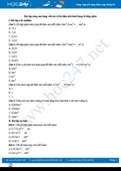 Bài tập nâng cao có hướng dẫn giải dạng viết các số đo diện tích dưới dạng số thập phân