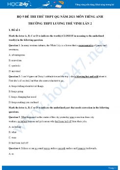 Bộ 5 đề thi thử THPT QG năm 2021 môn Tiếng Anh Trường THPT Lương Thế Vinh Lần 2