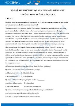 Bộ 5 đề thi thử THPT QG năm 2021 môn Tiếng Anh Trường THPT Ngô Lê Tân Lần 2
