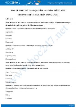 Bộ 5 đề thi thử THPT QG năm 2021 môn Tiếng Anh Trường THPT Trần Nhân Tông Lần 2