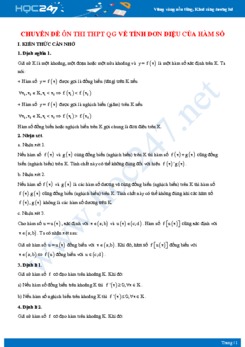 Chuyên đề ôn thi THPT QG về tính đơn điệu của hàm số