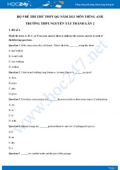 Bộ 5 đề thi thử THPT QG năm 2021 môn Tiếng Anh Trường THPT Nguyễn Tất Thành Lần 2