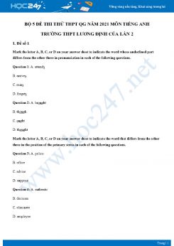 Bộ 5 đề thi thử THPT QG năm 2021 môn Tiếng Anh Trường THPT Lương Định Của Lần 2