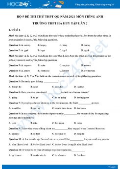 Bộ 5 đề thi thử THPT QG năm 2021 môn Tiếng Anh Trường THPT Hà Huy Tập Lần 2