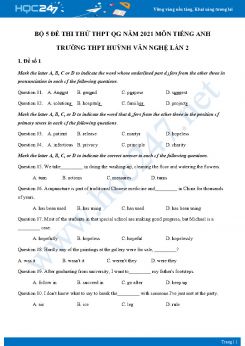 Bộ 5 đề thi thử THPT QG năm 2021 môn Tiếng Anh Trường THPT Huỳnh Văn Nghệ Lần 2