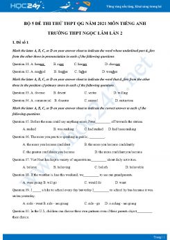 Bộ 5 đề thi thử THPT QG năm 2021 môn Tiếng Anh Trường THPT Ngọc Lâm Lần 2