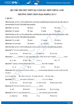 Bộ 5 đề thi thử THPT QG năm 2021 môn Tiếng Anh Trường THPT Trần Đại Nghĩa Lần 2