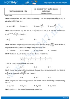 Bộ 4 đề thi thử THPT QG năm 2021 môn Toán lần 2 - Trường THPT Quế Võ 1