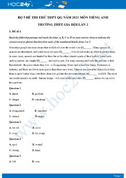 Bộ 5 đề thi thử THPT QG năm 2021 môn Tiếng Anh Trường THPT Gia Hội Lần 2