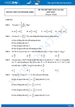 Bộ 4 đề thi thử THPT QG năm 2021 môn Toán lần 2 - Trường THPT Nguyễn Đình Chiểu