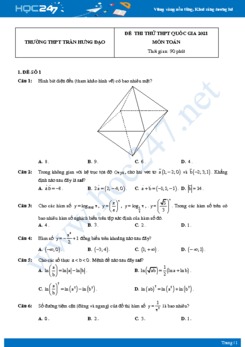 Bộ 4 đề thi thử THPT QG năm 2021 môn Toán lần 2 - Trường THPT Trần Hưng Đạo