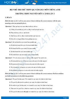 Bộ 5 đề thi thử THPT QG năm 2021 môn Tiếng Anh Trường THPT Nguyễn Hữu Cảnh Lần 3